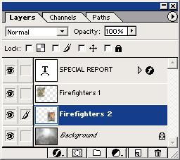 The following illustration shows the graphics and layers in Photoshop. NewsCutter XP imports each layer as an individual matte key with alpha channel.