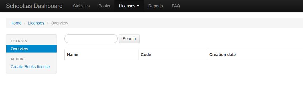 A list with your licenses appears. Click Create Books license in the left-hand menu to create a new license. 6.1.