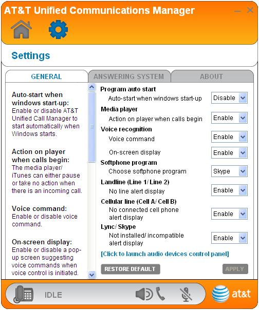 Getting started Quick reference guide - Settings panel 1 2 3 4 1. GENERAL, ANSWERING SYSTEM, and ABOUT tabs -- Click the tabs to manage your settings (see Settings on pages 11-20). 2. Introduction panel -- Provides an introduction for each item in the SETTINGS panel.