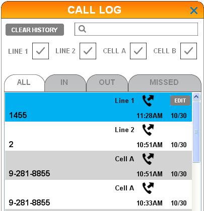 Caller ID Call log View the call log In the call log, you can view ALL, IN, OUT, and MISSED calls by clicking on their respective tabs.