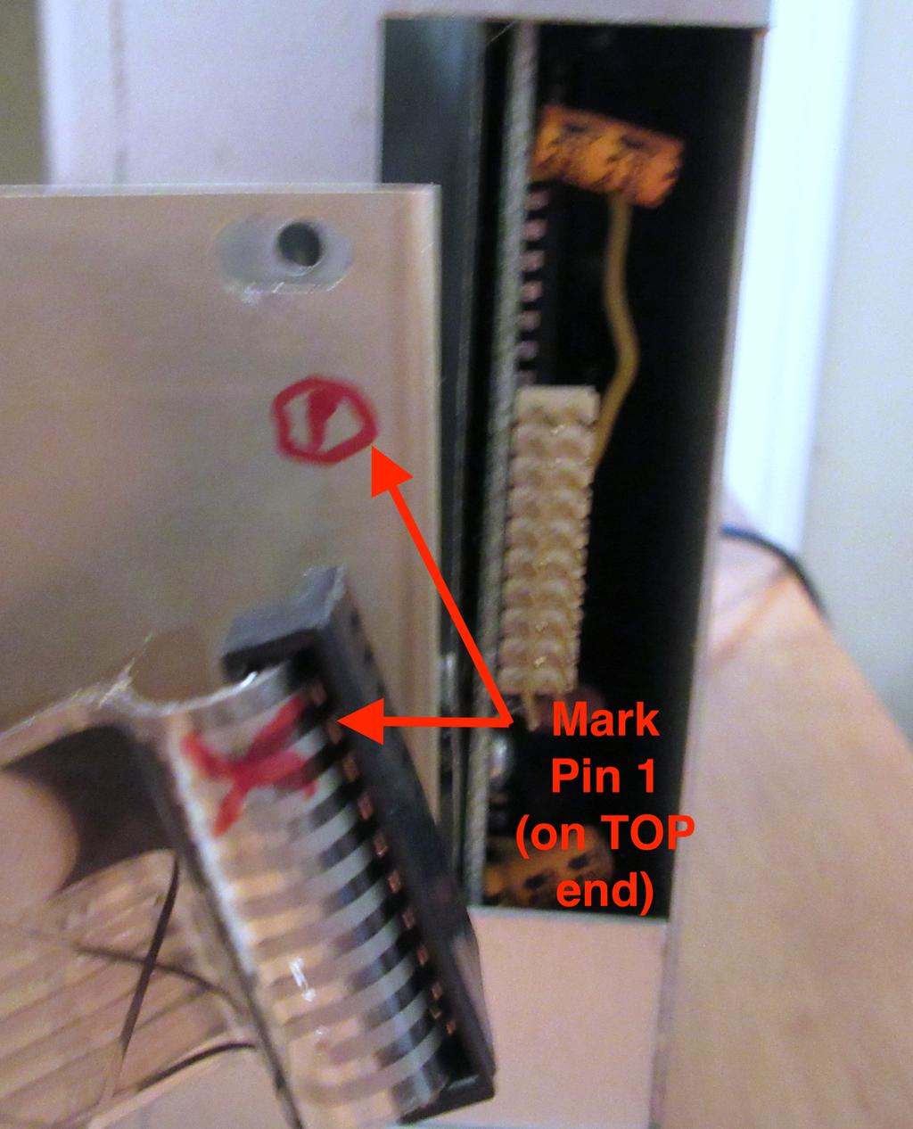 Contrary to industry standard markings, the TRS80 keyboard cable usually has a red or black mark on the pin 20 edge of