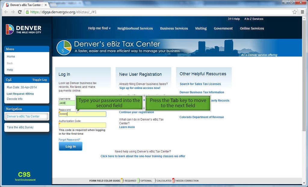 Step 31: Logging into ebiz Tax for the first time Type