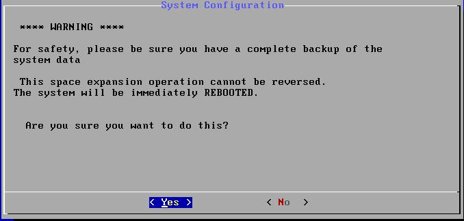 Configuring a Virtual Appliance 8. Review the information and change it as needed. To save your changes, select Yes, and press Enter. The Warning page opens. 9. Select Yes, and then press Enter.