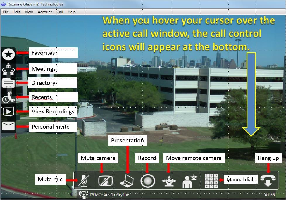 Call Controls During a Video Conference Client Once you are in a call, you will hover over the active video window and the Call Controls will appear. Microphone Mutes and unmutes your microphone.