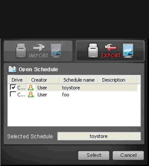 4 Exporting the schedule to USB In the CHANNEL MODIFY, press the Export button on the top of the screen, then the schedule files in your system are displayed as following picture.