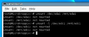 1. You have finished copying all the data, now it is time to unmount the drives and turn off the machine. Use the command "umount <drive to unmount> <where the drive is mounted>".