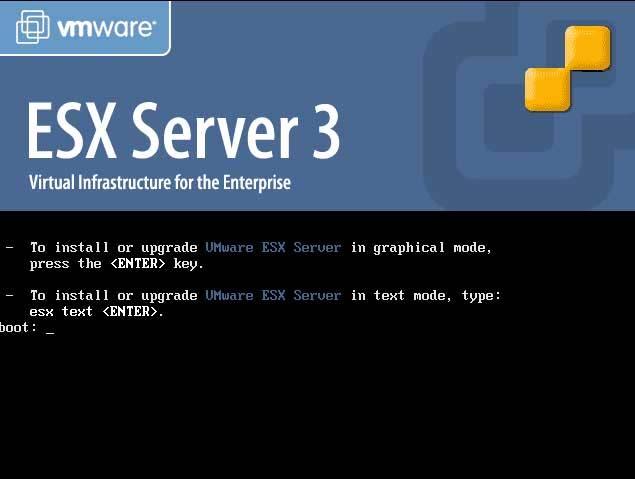 Installing VMware ESX Server Software Power on the machine with the VMware ESX