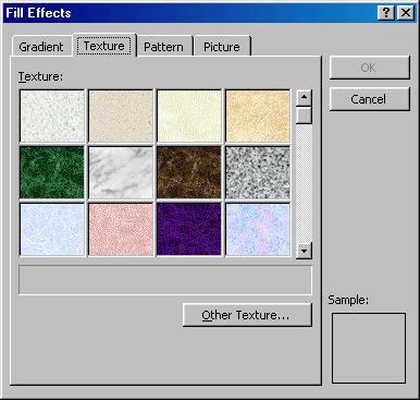 The Patterns tab of the Fill Effects dialog box allows you to play not only with color for the foreground and background, but pattern lines as well.