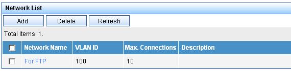 Connections, and click OK. The network name For FTP is displayed on the Network List page, as shown in Figure 6. Figure 6 Network List page 3.
