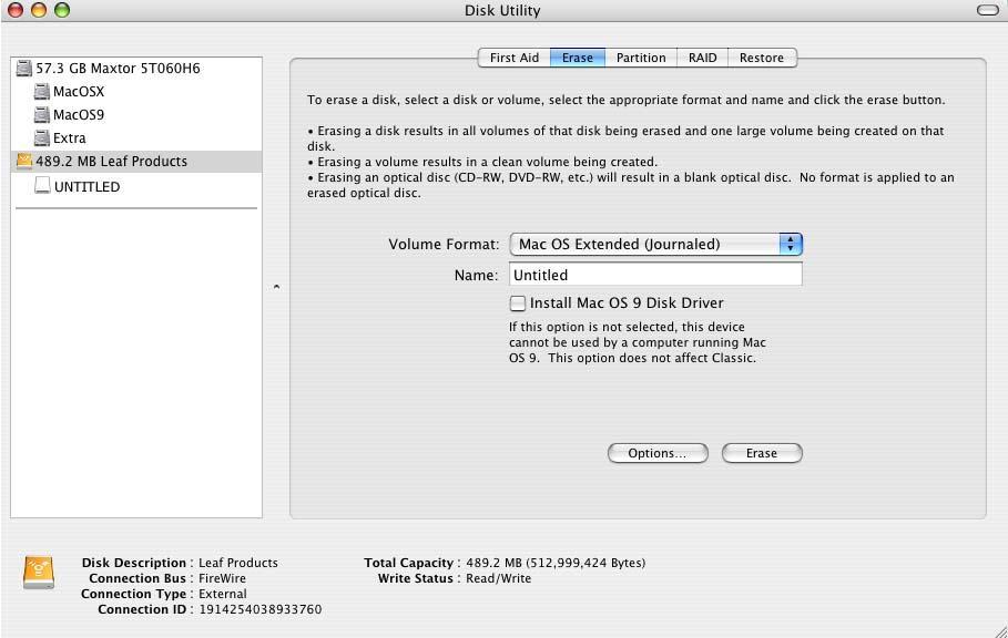 Formatting in Mac OS X 1. Insert the compact flash card into the card reader or the Leaf Aptus-II digital camera back. 2. On the desktop, double-click the system disk. 3.