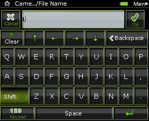 Assigning a Base Name to a Shot Tap Camera Camera Settings Use the Virtual Keypad or Keyboard to enter the desired File name Tap OK You can define a base name for your shots.