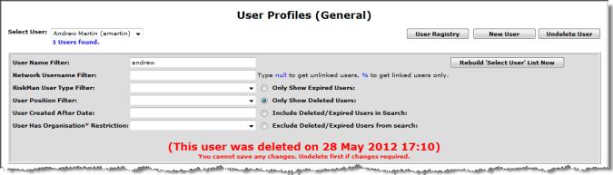 Press the Rebuild Select User List Now button The Select User list will now show all users who have been flagged as deleted.