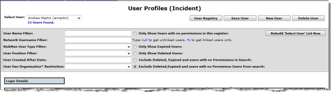 How can I view a summary listing of all the users in RiskMan? The User Registry page provides you with a summary list of all registered users in your RiskMan.