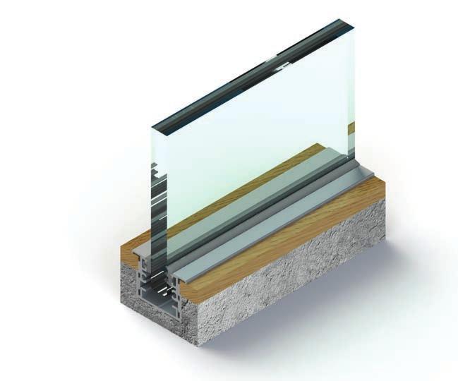 Profile hidden in the floor Optional solution for fixing the bottom edge of glass is profile hidden in