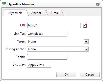 2. Click the Insert Sitecore Link button. 3. In the Insert a Link dialog box, you can select the item that you want to create a link to: o o o By navigating the content tree on the Internal Link tab.