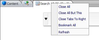 Managing Multiple Tabs When you are working with many tabs at the same time, Sitecore offers a quick way to close tabs, bookmark them, or refresh the content on a tab.