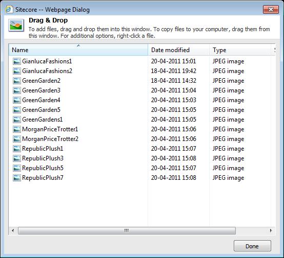 You can upload single or multiple files from your computer to the Drag and Drop dialog box.