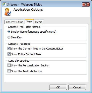 4. Click the View tab of the Application Options dialog box for more options on what should be viewed in the Content Editor.