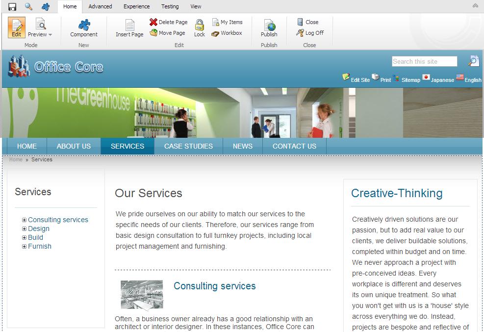 For example, the Services section of the sample website looks like