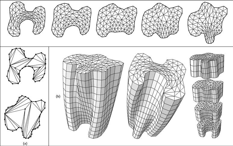 These two are compatibly triangulated with sufficient mesh quality (using the algorithm in Fig. 9) and then morphed to create intermediate compatibly triangulated polygons.