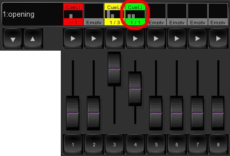 (b) Dialog (a) Indicator Figure 7.2: Assignment this implicitly assigns the new cuelist to a playback. Please refer to the Cuelist chapter for an explanation on how this is done. 7.2 Indicator The small rectangle above the playbacks are called indicators, they provide some basic feedback on the contents of the playback.