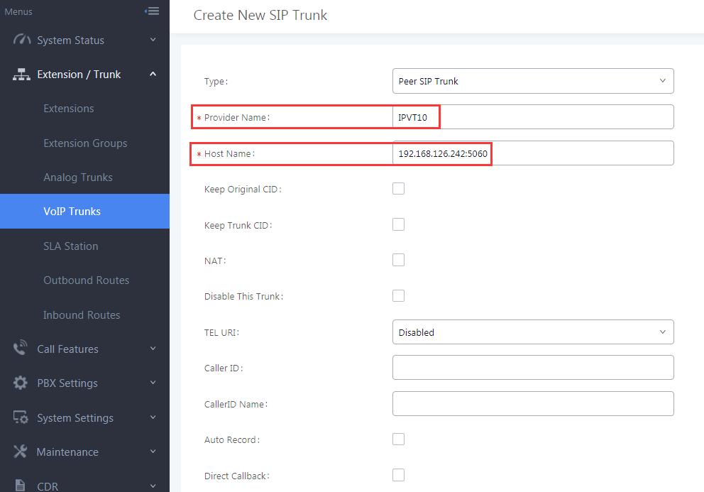 Figure 2: Configure VoIP Trunk Provider Name: Users need to fill in the provider name, and the duplicated name is not allowed. The provider name will be shown up during inbound/outbound routing.