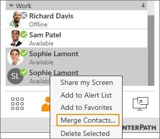 Merging and splitting contacts If you have two entries that should be one contact, you can merge the contacts together.