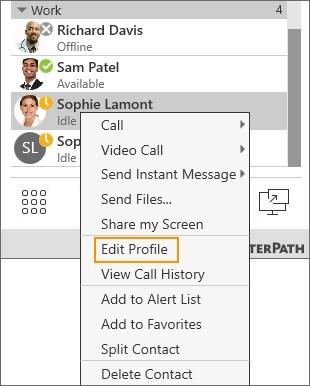 Right-click on a contact and select Edit Profile. The Contact Profile window opens. Click the drop-down arrow in Group.