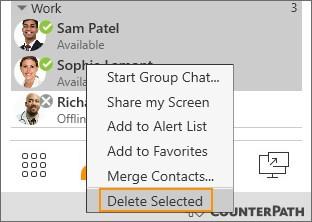 Make sure you select the contact or contacts in the group you want to delete them from. Right-click Delete Contact.