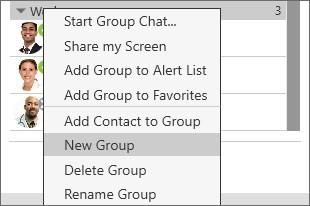 The softphone starts with three groups: Family, Friends, and Work. You can add or remove groups.