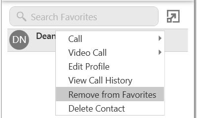 Right-click and select Add to Favourites or Add Group to Favourites. The contact appears in contacts and in favourites.