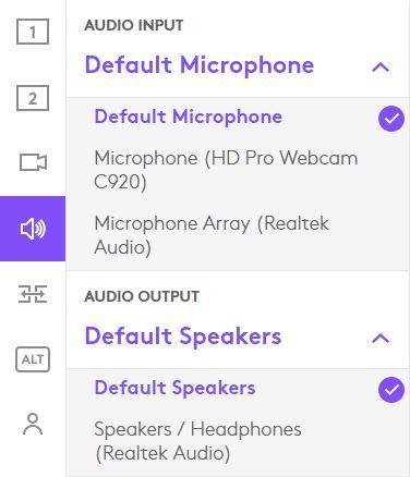 GETTING STARTED - AUDIO SETUP SELECTING YOUR AUDIO INPUT AND OUTPUTS You can choose your audio input and output by clicking the Audio Settings symbol on the