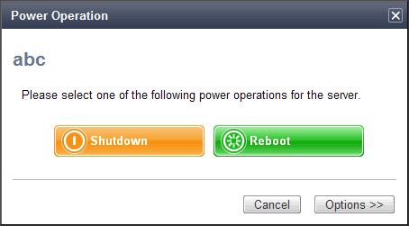 Power Off and Reboot Clicking on a power button that shows "Power ON" status will either shut down or reboot the target server blade.
