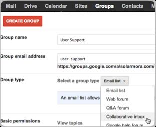 For details, see: http://learn.googleapps.com/groups Don't see the Create Group button? Ask your administrator to either enable Google Groups for Business or create the group for you.