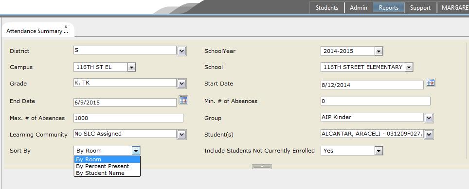 students in alphabetical order. 7. Click the View Report button to generate the report. 8.