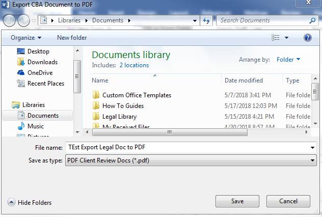 Click to Export form to PDF Export to PDF Documents in the Legal Library can be exported into a PDF file.