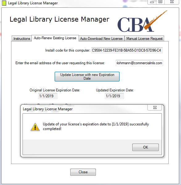 Renewing Legal Library License If your Admin has already renewed licenses for the entire office you may be able to enter in the 36 digit ID to Auto-Renew Existing License.