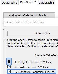 Contains 5 Values. 6. Click OK 7. Click the DataGraph 2 tab, and make the selections as shown in picture below. 8.
