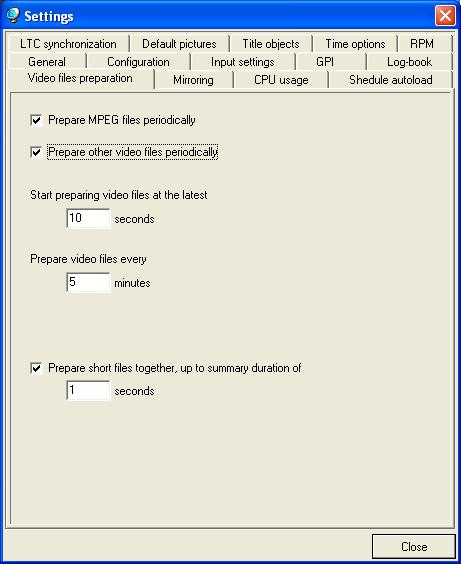 Figure 50. Preparing video files The Prepare MPEG files periodically check box allows you to switch on/off repetition of the MPEG files preparing procedure in specified intervals.