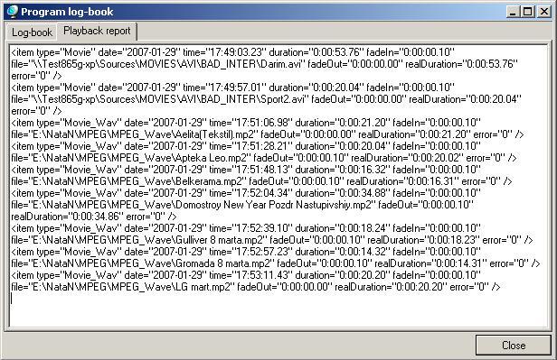 tab page (Figure 52) of the Program log-book window. The information is uninterruptedly saved to the log-file (see Log-book settings).