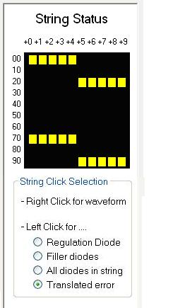 The String Status area of the Operation Tab allows you to click in the String Click Selection radio buttons in order to choose which graphical representation of the diode(s) location.