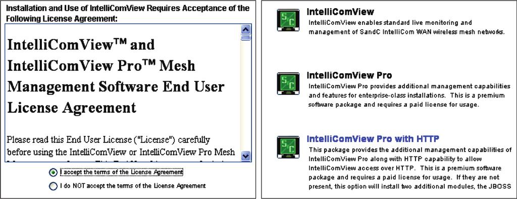 Installation STEP 3. You must accept the licensing agreement. See Figure 3 (left). The installation options are shown in Figure 3 (right).