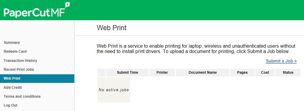 Printing from mobile devices The PaperCut print system allows you to print from mobile devices such as laptops using Web Print or Mobility Print. To print using Web Print, visit https://printing.