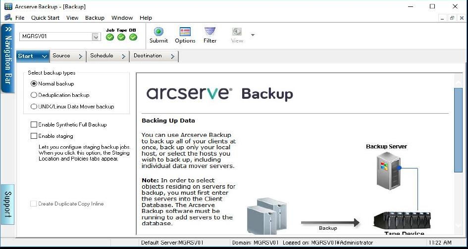 3.4.1.2. Backup Job Settings of Arcserve Backup Arcserve Backup will set up backup jobs according to the navigation on the Backup Manager screen.