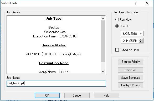 In Job Execution Time, select Run On to specify a date and time for each backup generation.