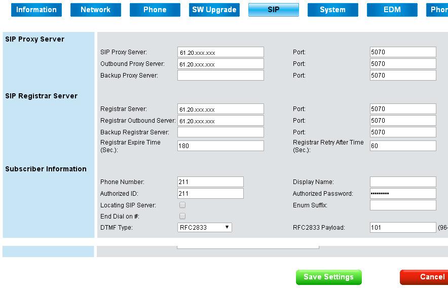 2. Configure the SIP register information in SIP page of M22 Step 1: Login M22 web page Step 2: Select SIP tag Step