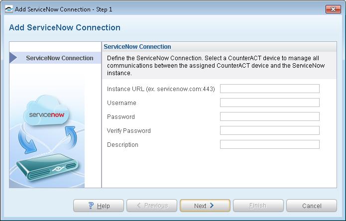 4. In the ServiceNow Connection pane, enter your configurations.