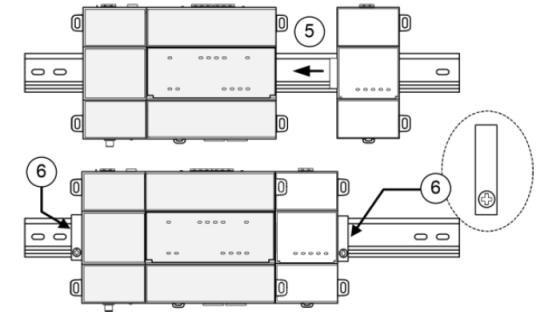 Mount any option card module onto the DIN rail in the same way. Figure 4: Slide Module into Controller's Connector 6.