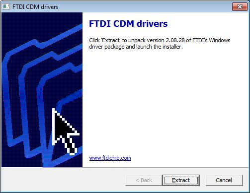 The first screen asks you to extract the driver files. Click the Extract button to proceed with the installation.