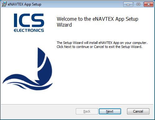 The installer is now ready to run the installation wizard to install the enavtex App software. Click the next button to proceed with the installation.